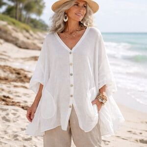 La Fixsun Linen Oversized Button Top